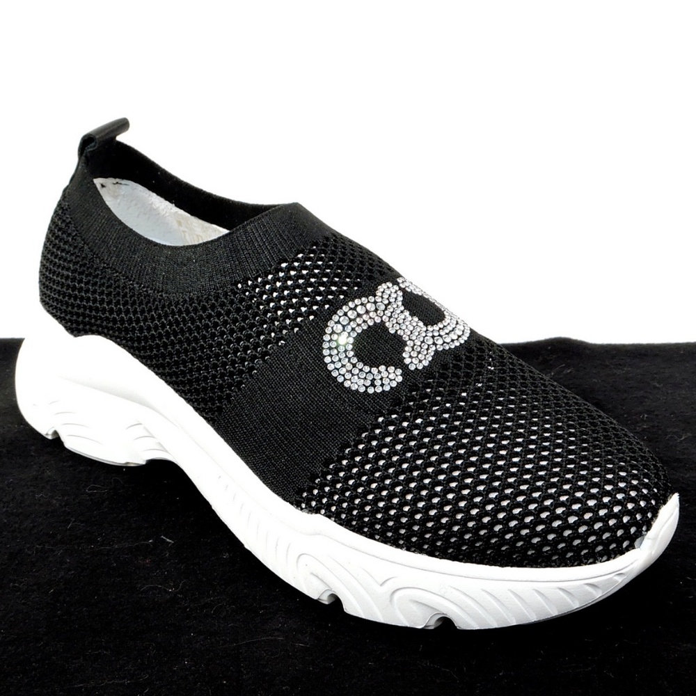 CASADEI 🇮🇹 WOMEN'S BLACK STREICH FABRIC FASHION SUMMER SNEAKERS - Picture 3 of 10